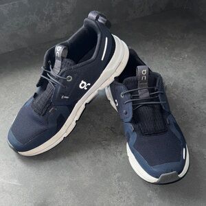 On Running Boys Navy and White Athletic Shoes